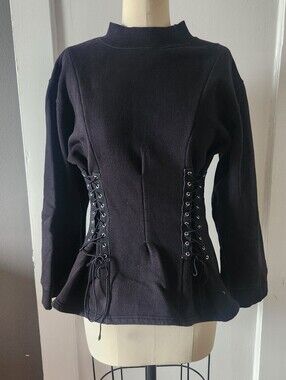 Revival Black Lace-Up Waist Peplum Top